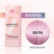 Wella Shinefinity Zero Lift Glaze Booster packaging with color 00/56 Rose Booster on a white background