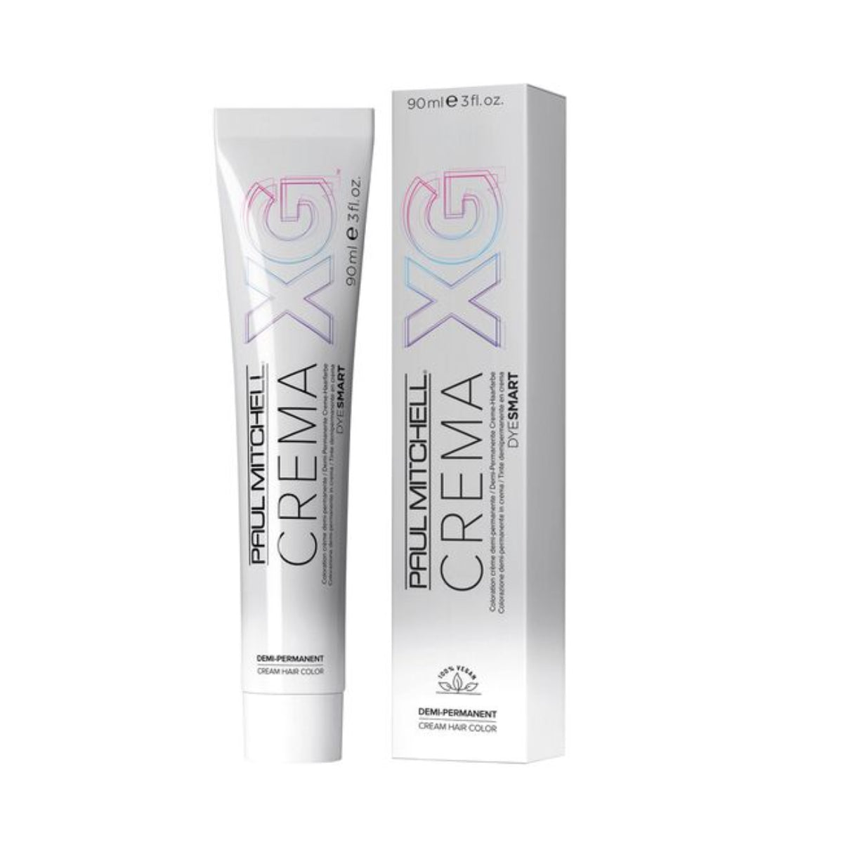 Paul Mitchell Crema XG hair color tube and packaging on a white background