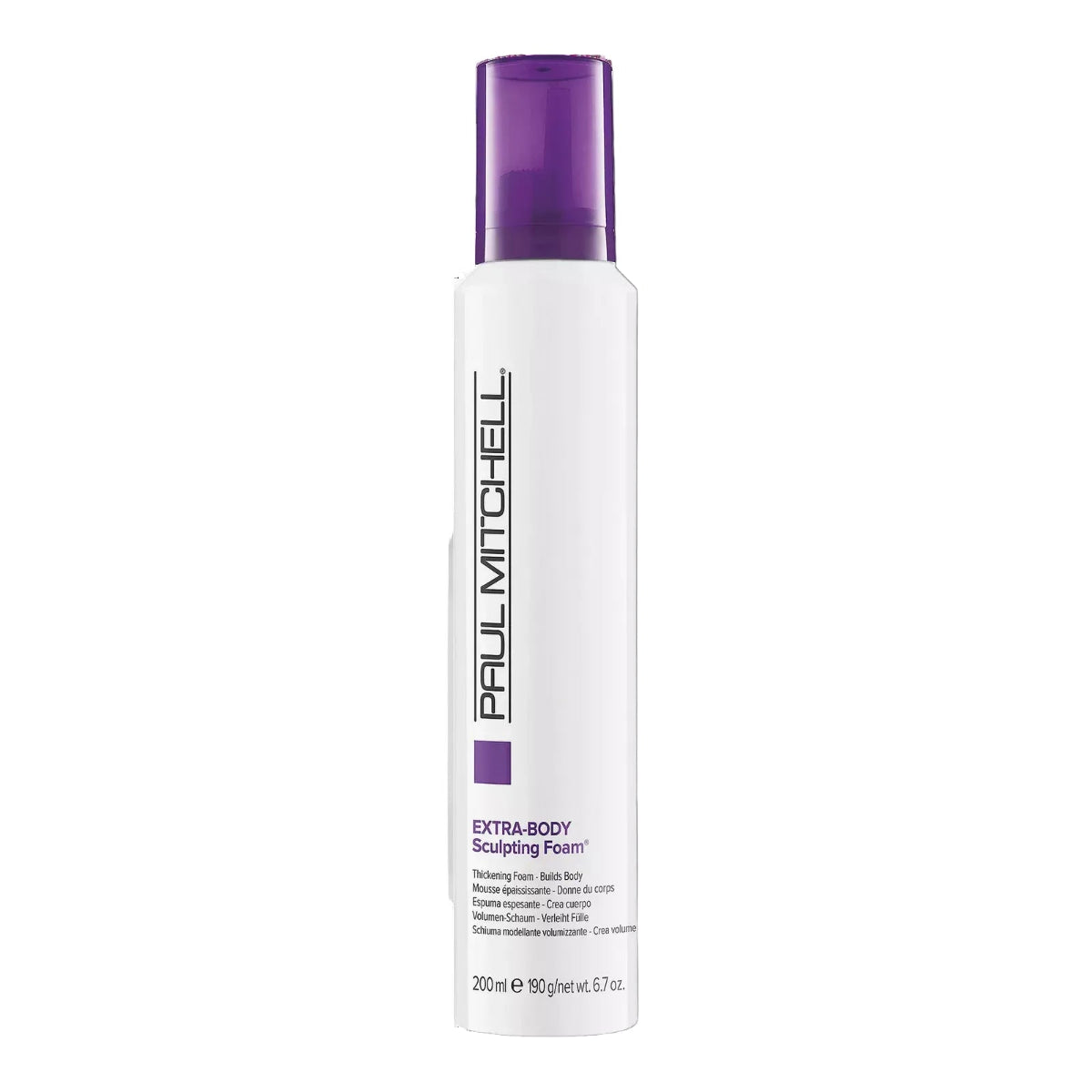 Bottle of Paul Mitchell Extra-Body Sculpting Foam on a white background