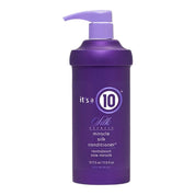 Purple bottle of 'it's a 10' Silk Express miracle silk conditioner on a black background