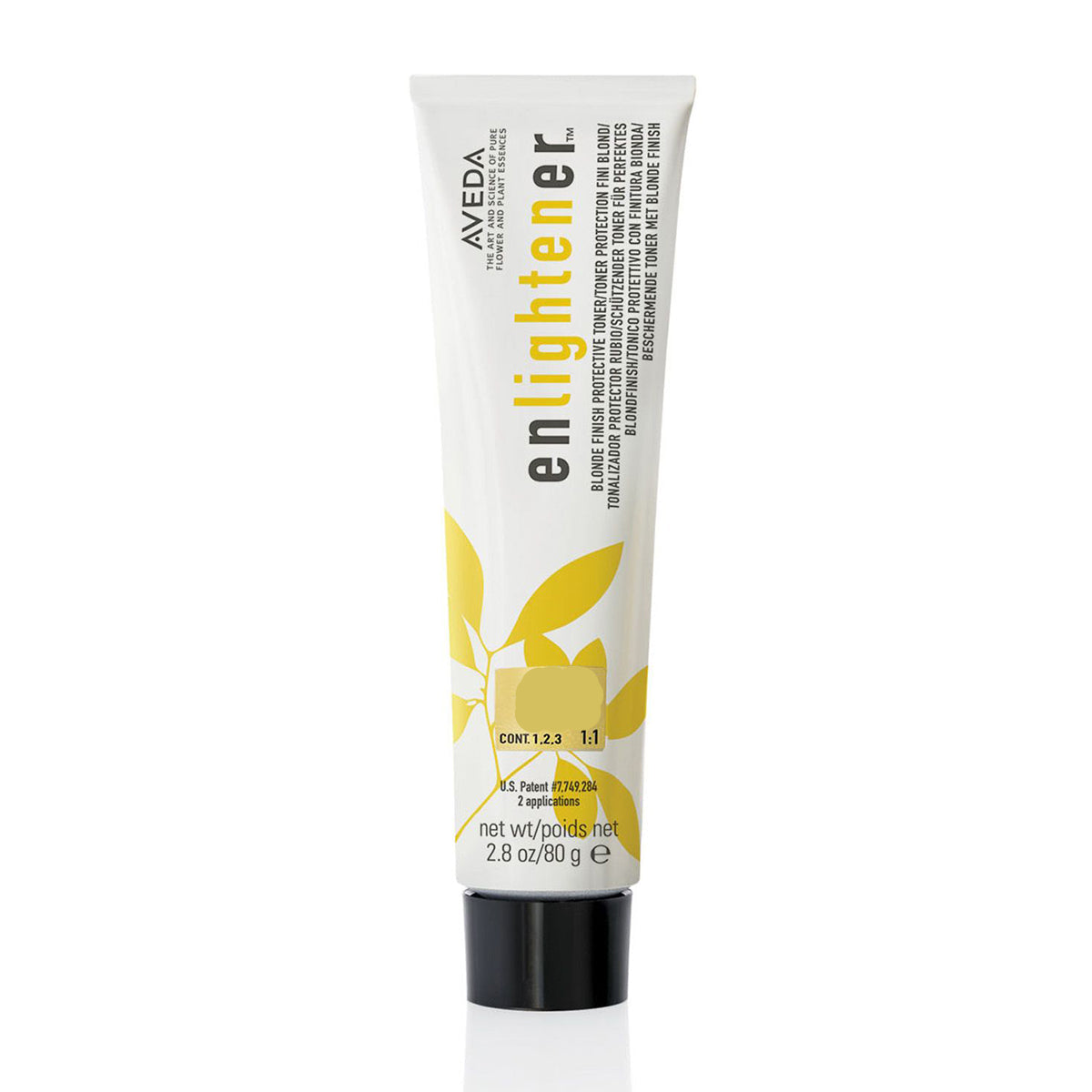 Aveva Enlightener hair lightener in the shade Gold, in a white squeeze tube with a black cap, shown on a white background.