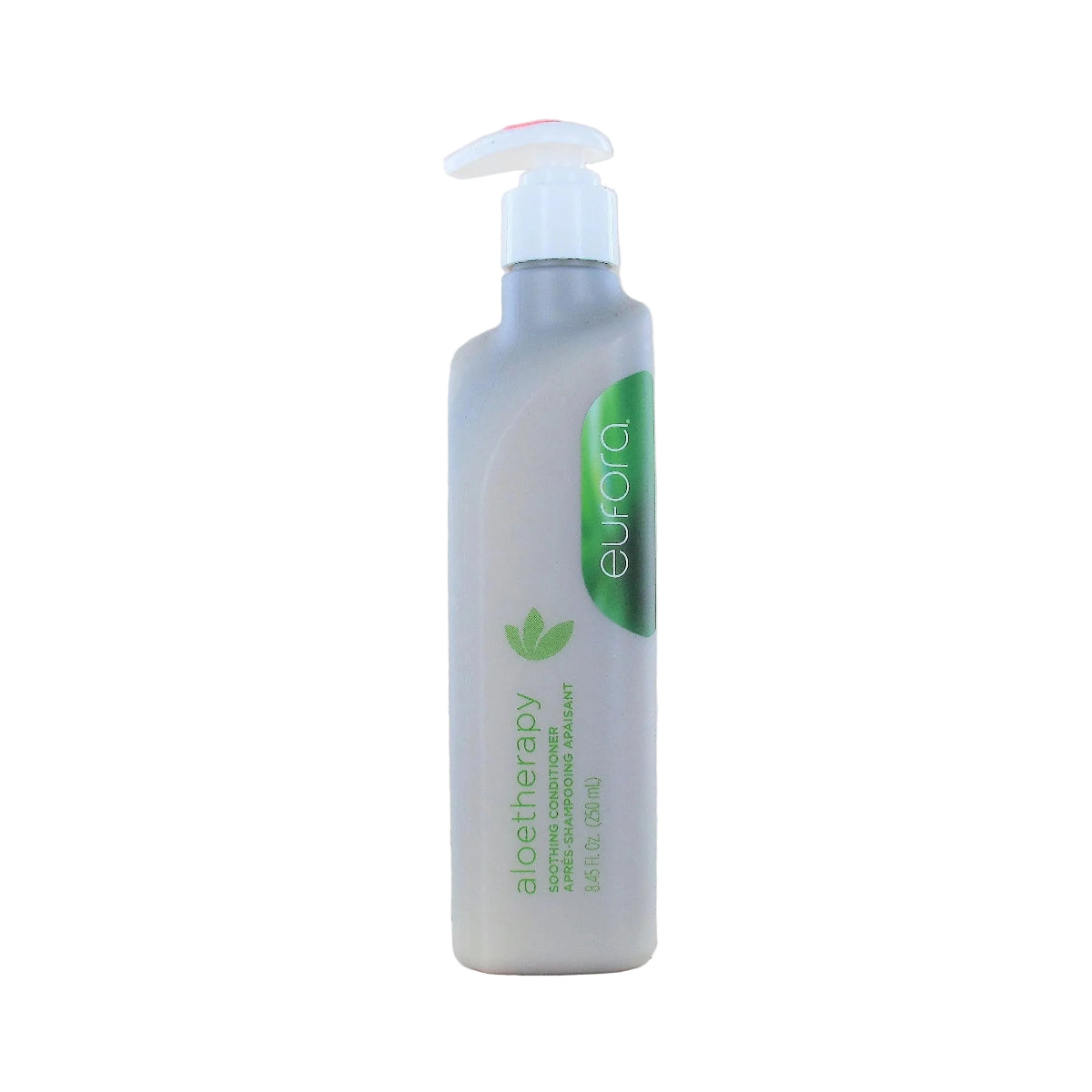 A bottle of Euvora Aloetherapy hair conditioner with a white pump dispenser and a green vertical label, set against a plain off-white background.
