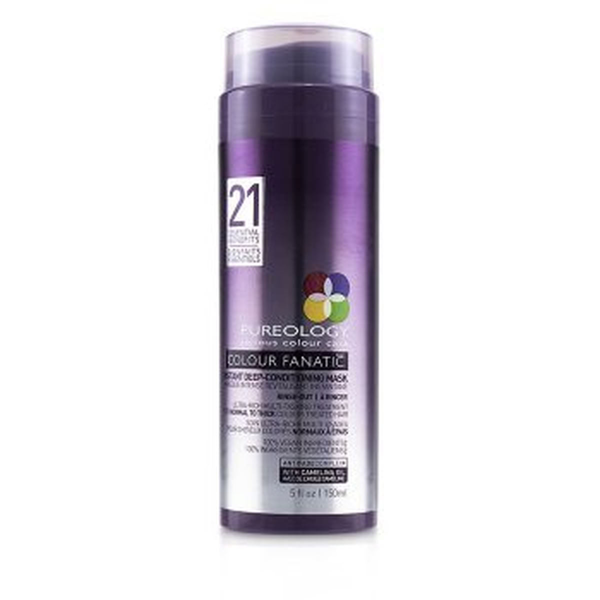Purple bottle of Pureology Colour Fanatic hair product on a white background