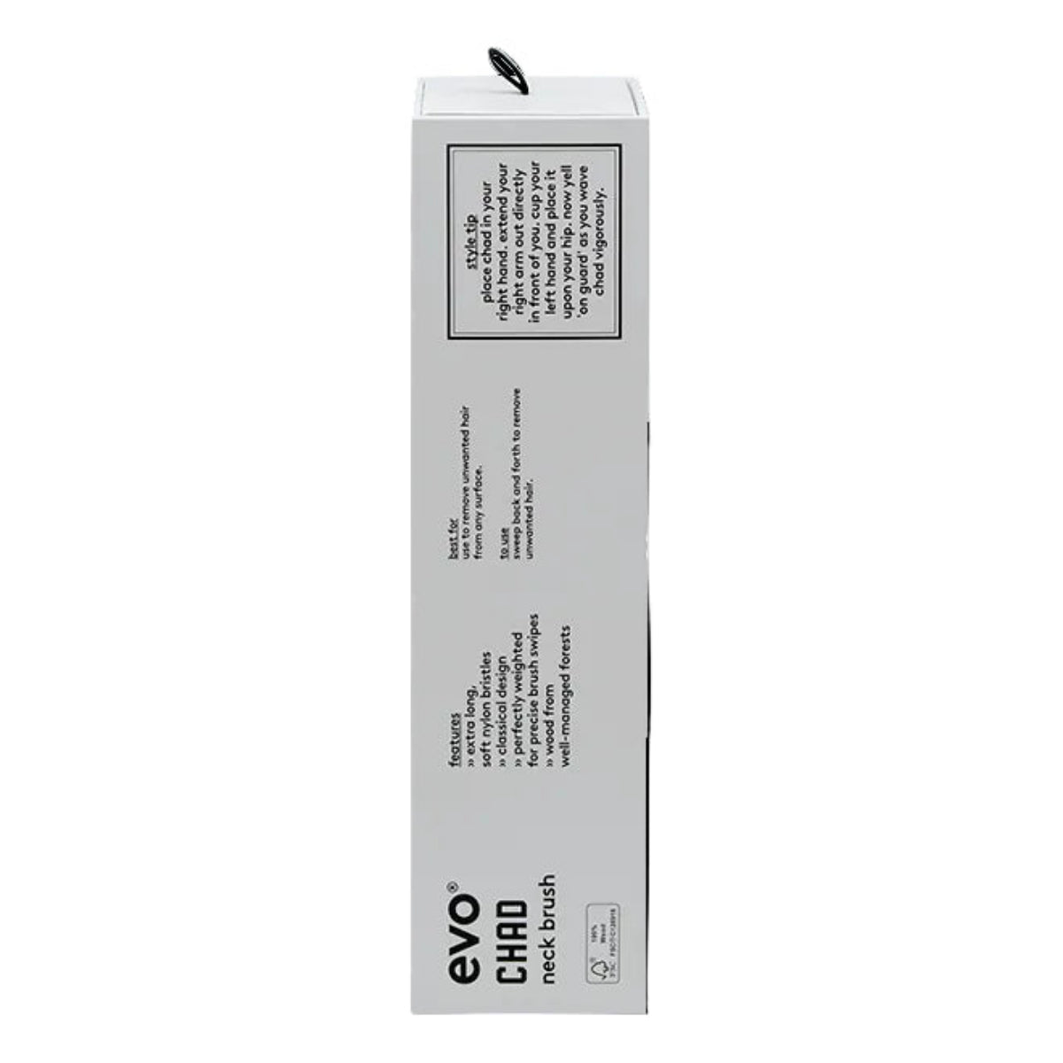 Evo Chad neck brush packaging on a white background