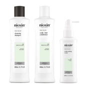 Three Nioxin hair care products on a white background