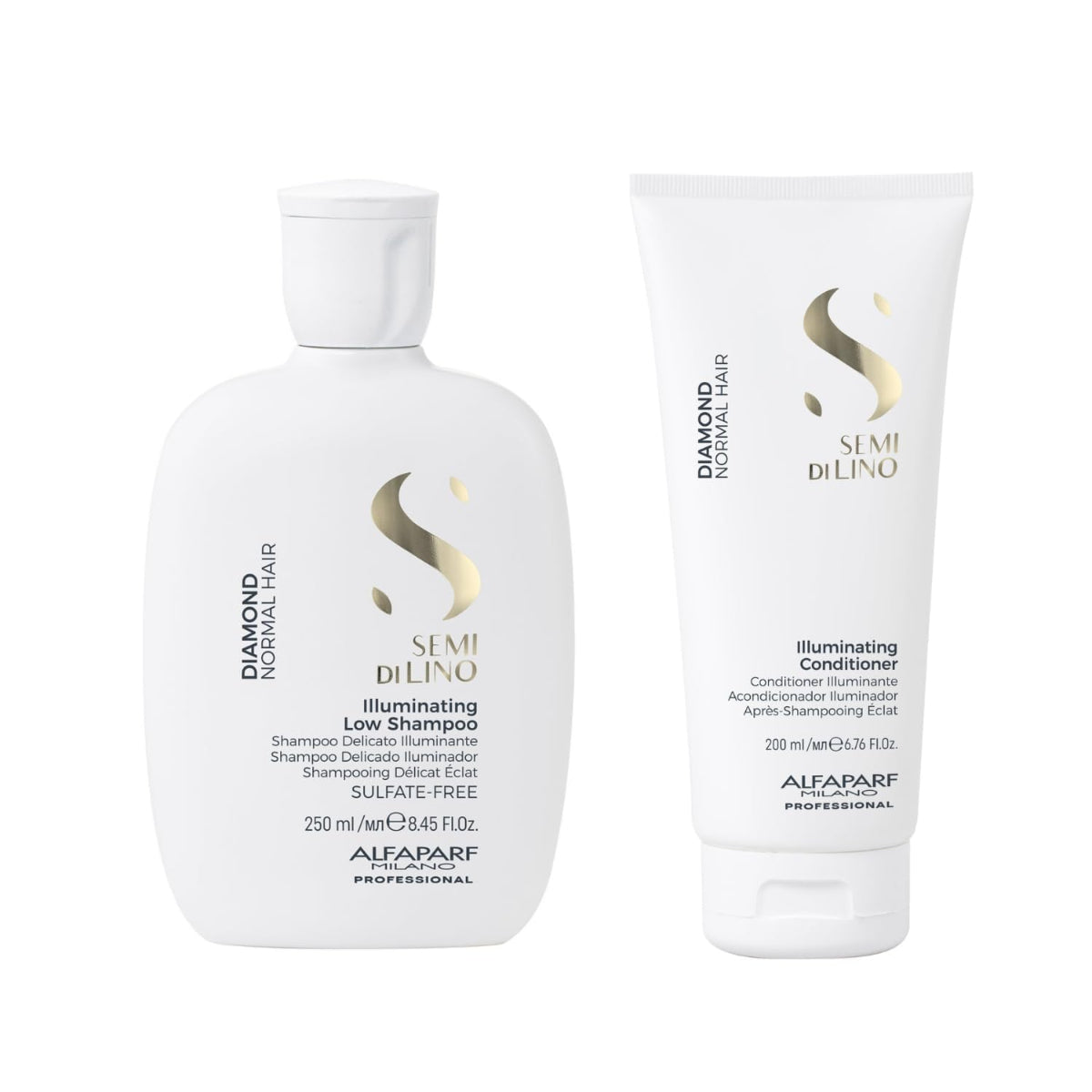 Alfaparf Milano Semi di Lino Diamond Shampoo 8.45 oz & Conditioner 6.76 oz Illuminating for Color-Treated Hair