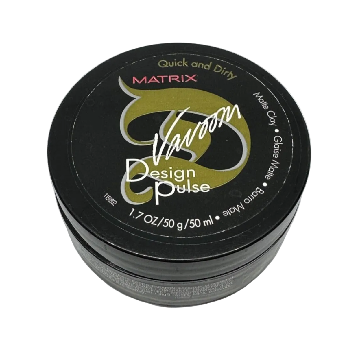 Black container of Matrix Vavoom Design Pulse hair product on a white background