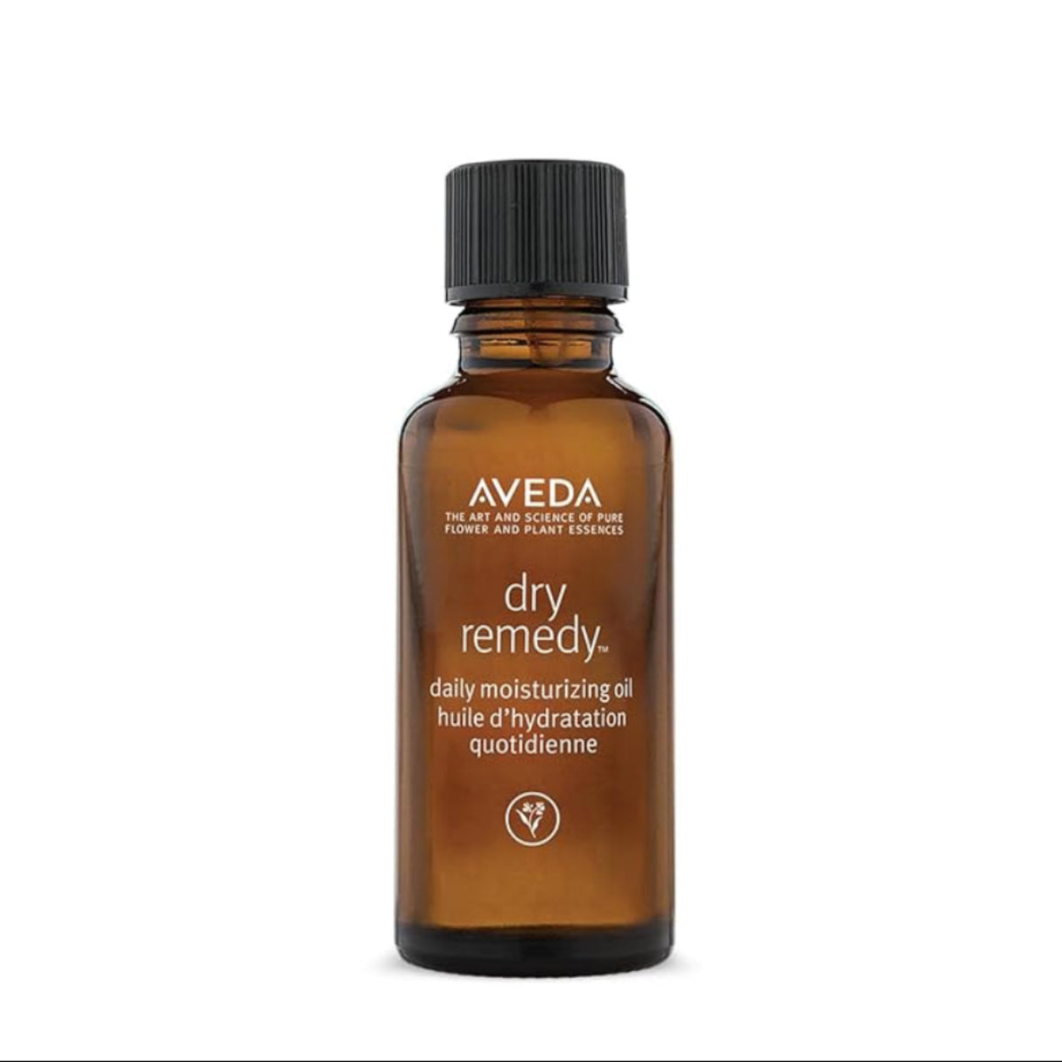 Aveda dry remedy oil bottle on a white background