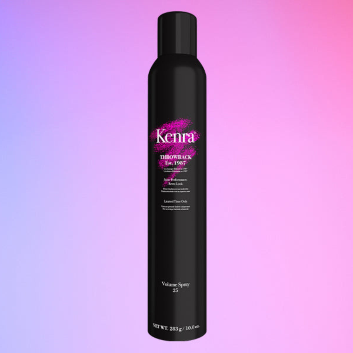 Kenna hair product spray bottle on a gradient purple and pink background