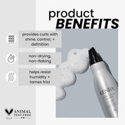 Kenra Curl Glaze Mousse bottle with product benefits listed on a gray background
