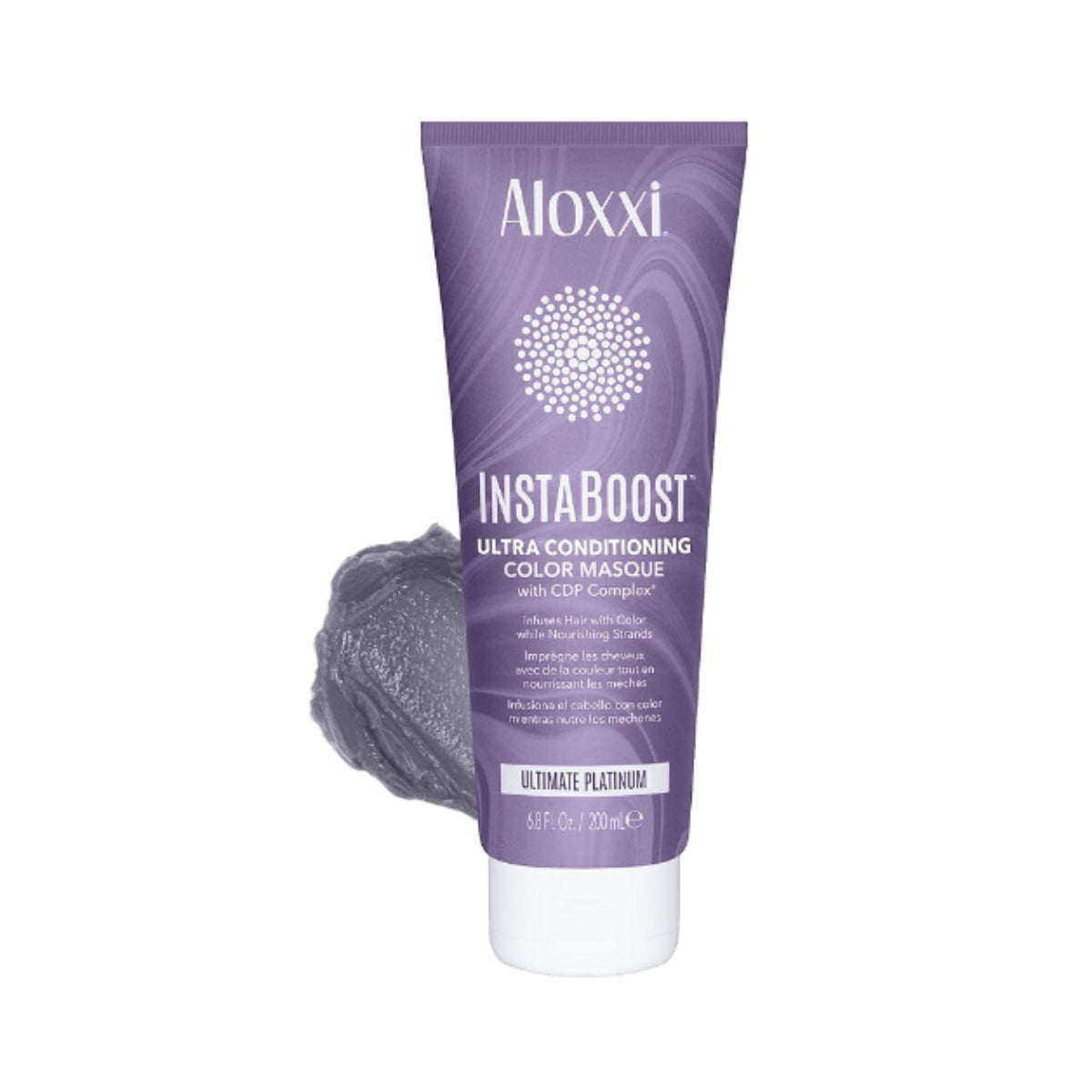 Purple tube of Aloxxi Instaboost hair product on a white background