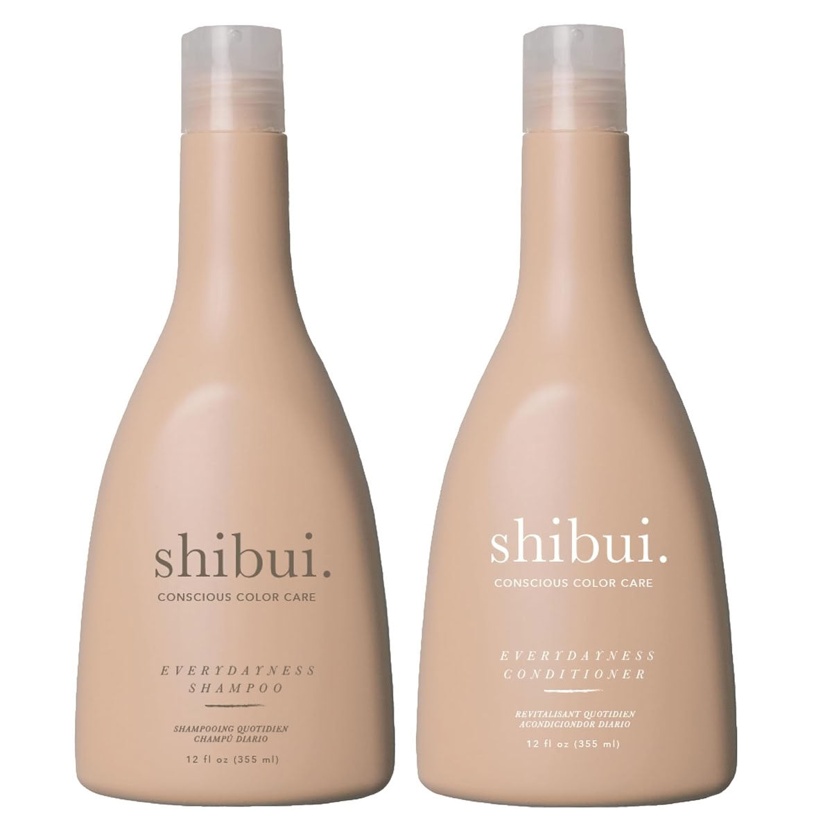 Shibui Everydayness Shampoo & Conditioner Duo bottles, sulfate-free daily hair care set on white background