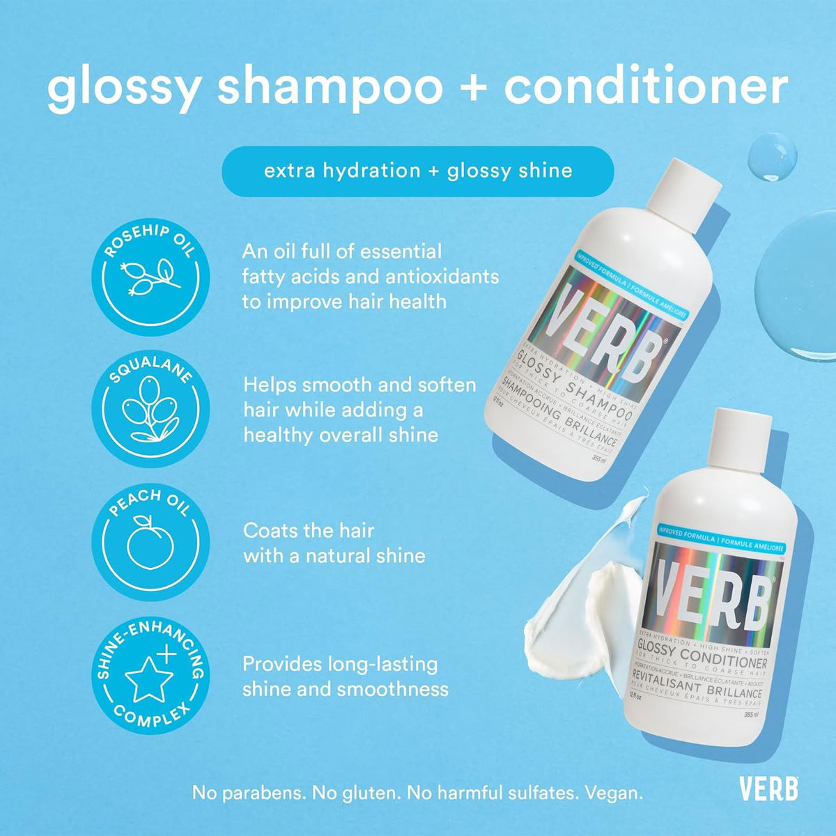 VERB Glossy Shampoo Conditioner & Shine Spray Bundle