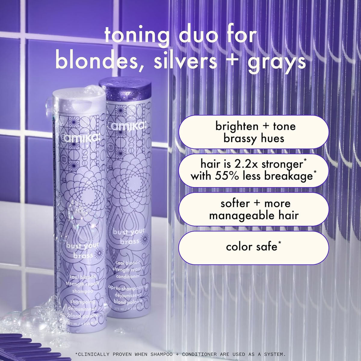 Amika Bust Your Brass Cool Blonde  Repair Shampoo
