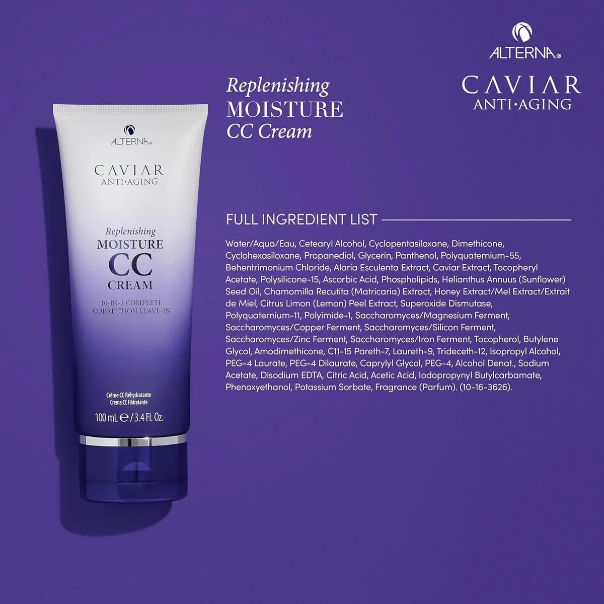 Alterna Caviar Anti-Aging Replenishing Moisture CC Cream with ingredient list.