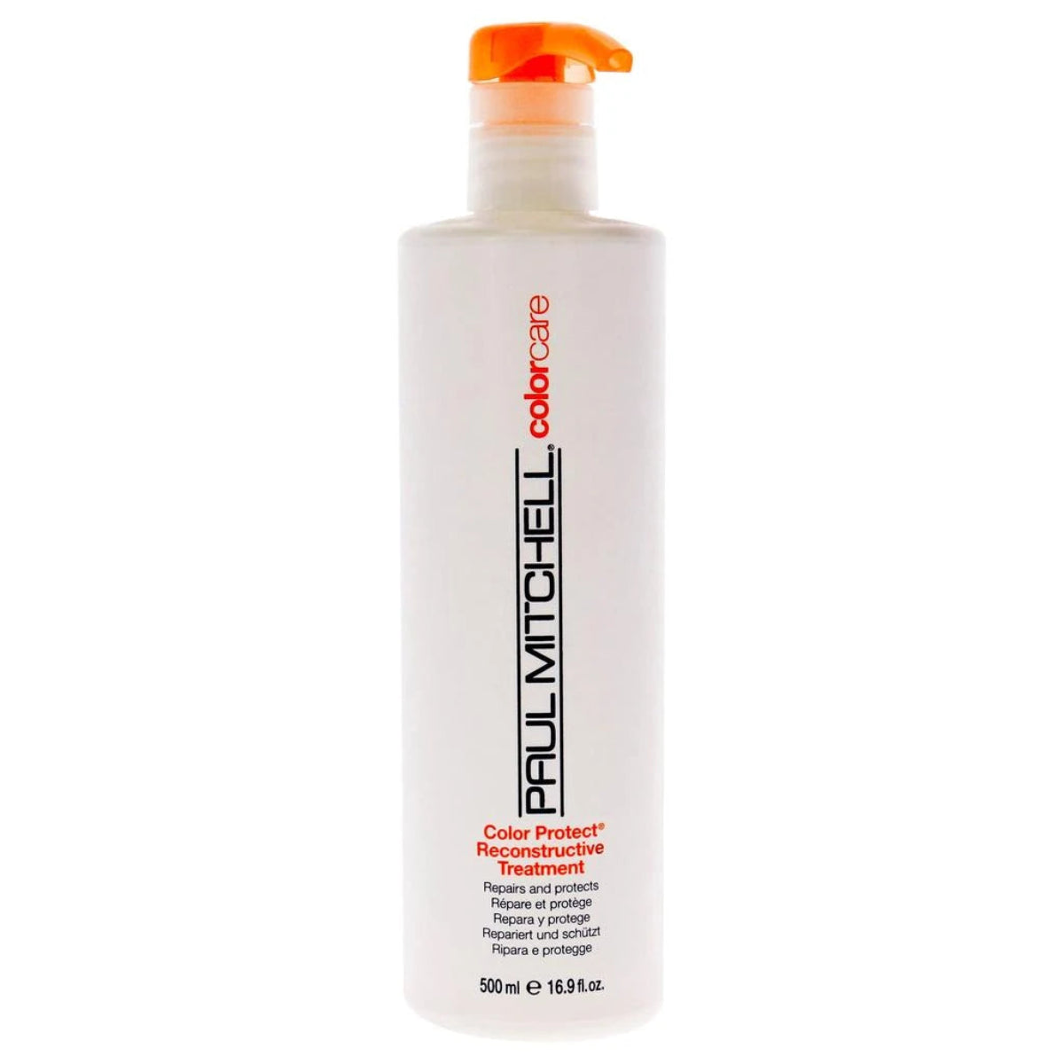 Bottle of Paul Mitchell Color Protect Reconstructive Treatment on a white background