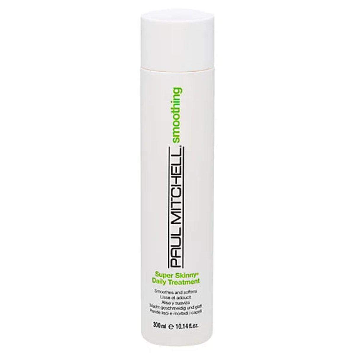 White bottle of Paul Mitchell Super Skinny Daily Treatment on a white background