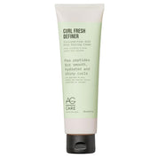 A squeeze tube of AG Care Curl Fresh Definer Silicone-Free Soft Hold Styling Cream, featuring a pale green upper section, a white lower section, and a black flip-top cap, set against a plain white background.