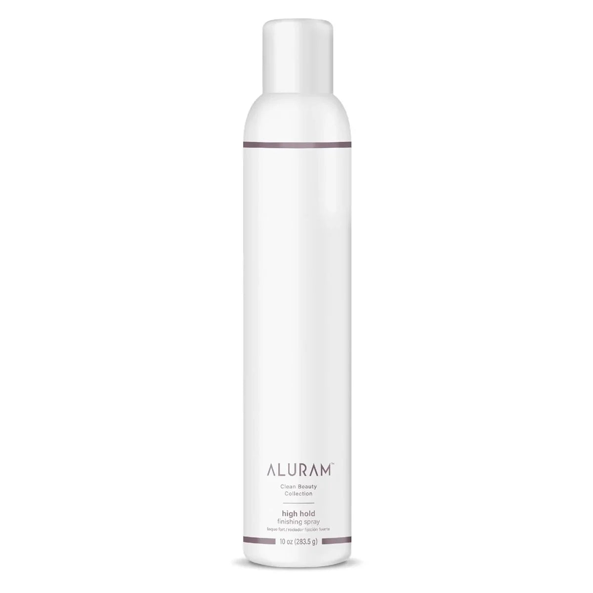 White hair spray bottle with 'Aluram High Hold Finishing Spray' on a white background