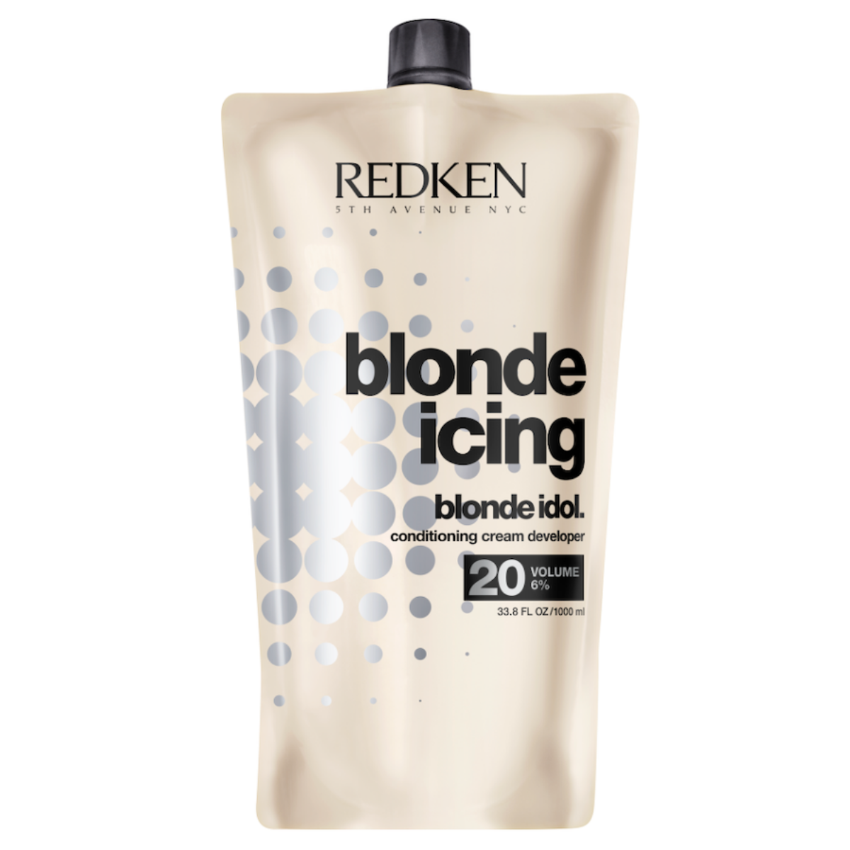 Redken blonde icing conditioning cream developer packaging on a white background