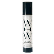 A bottle of ColorWow Pop & Lock High Gloss Hair Serum with black and white label design.