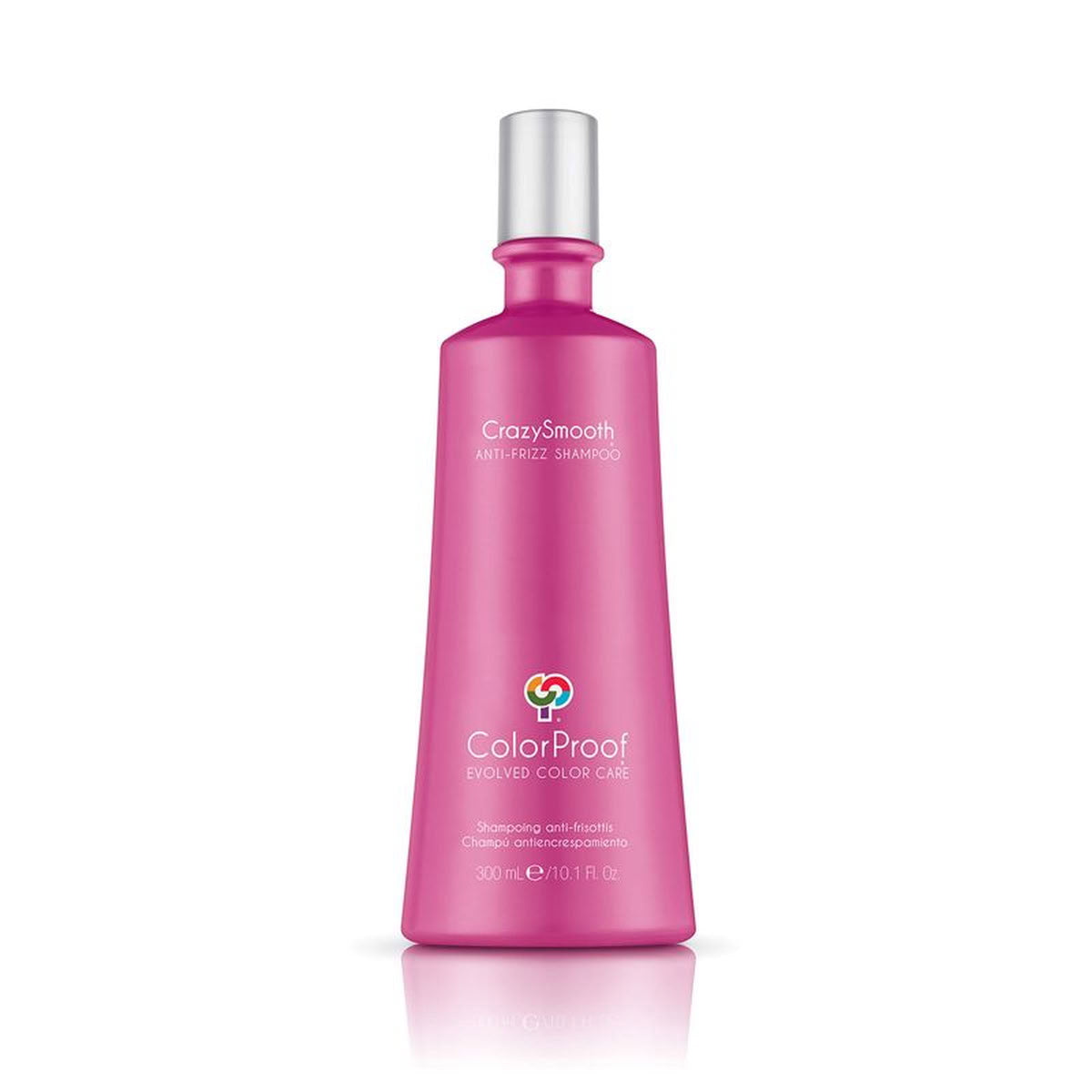 ColorProof CrazySmooth Anti-Frizz Shampoo with silver cap on a white background