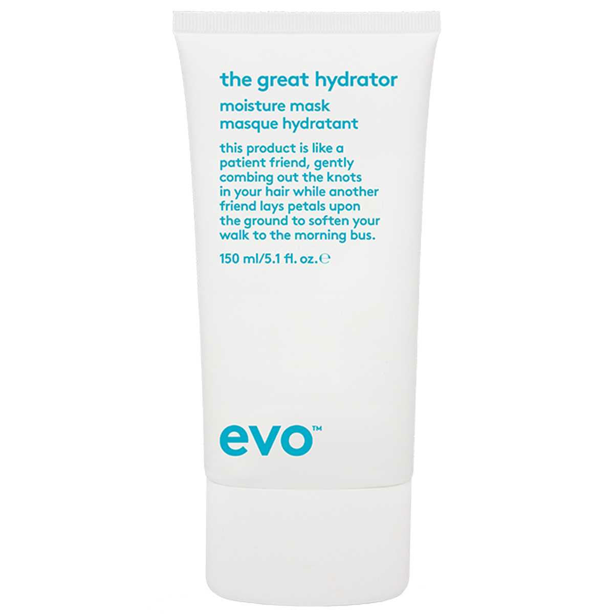 White tube of 'the great hydrator' moisture mask with blue text on a white background