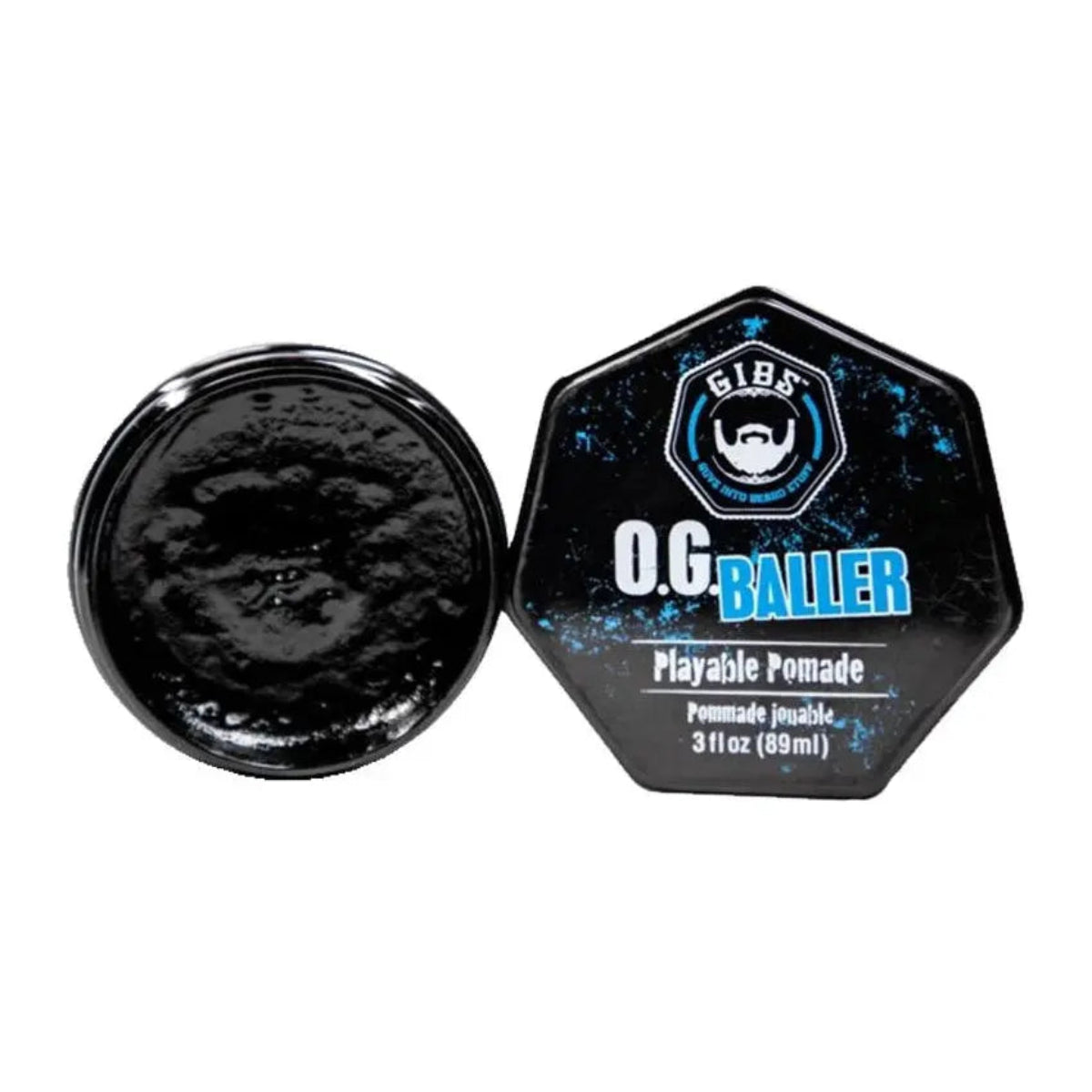 O.G Baller pomade jar with open lid on a white background