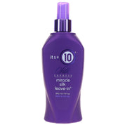 Purple bottle of 'it's a 10' miracle silk leave-in product on a white background