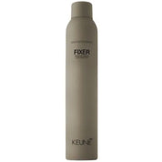 Keune Fixer spray bottle on a white background