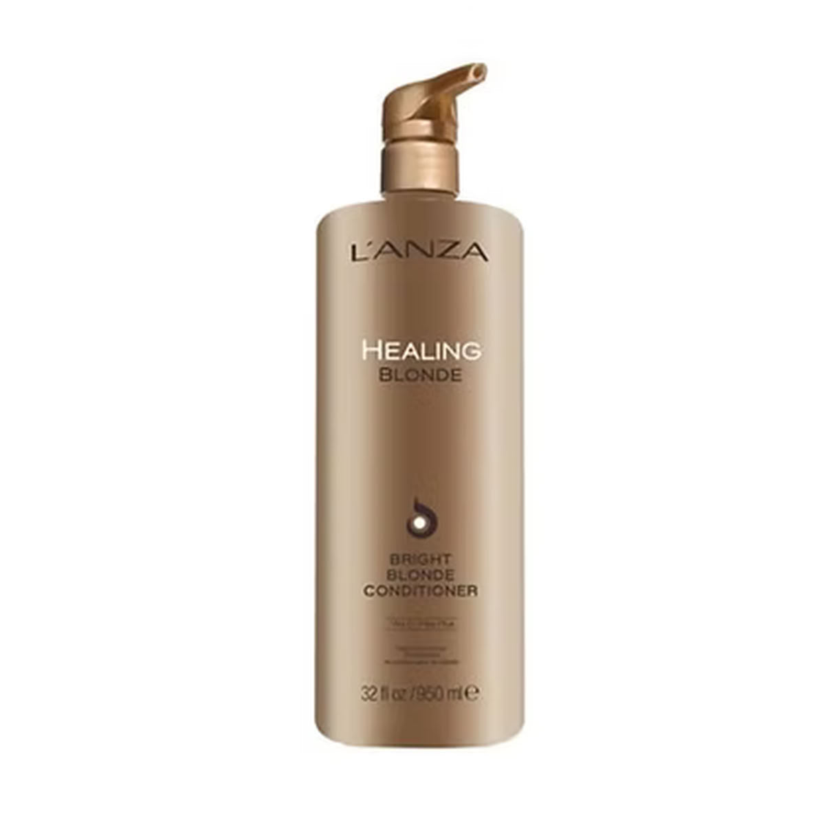 L'ANZA Healing Blonde Bright Blonde Conditioner in a 32 fl oz pump bottle, featuring a metallic gold design on a white background.