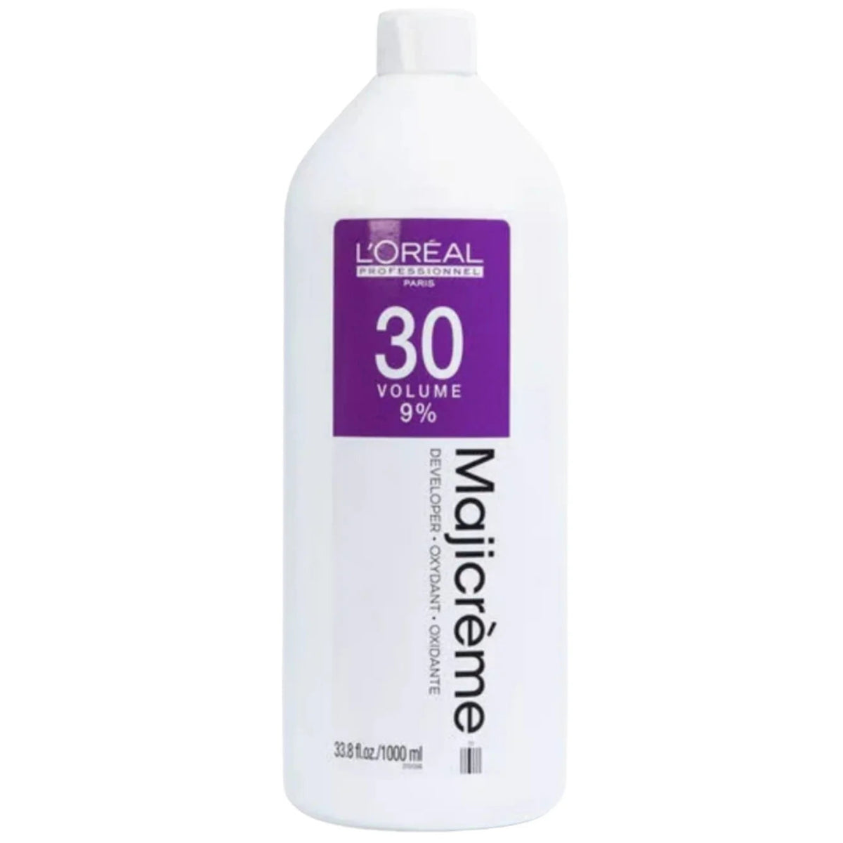 L'Oreal Majicreme hair color developer bottle on a white background