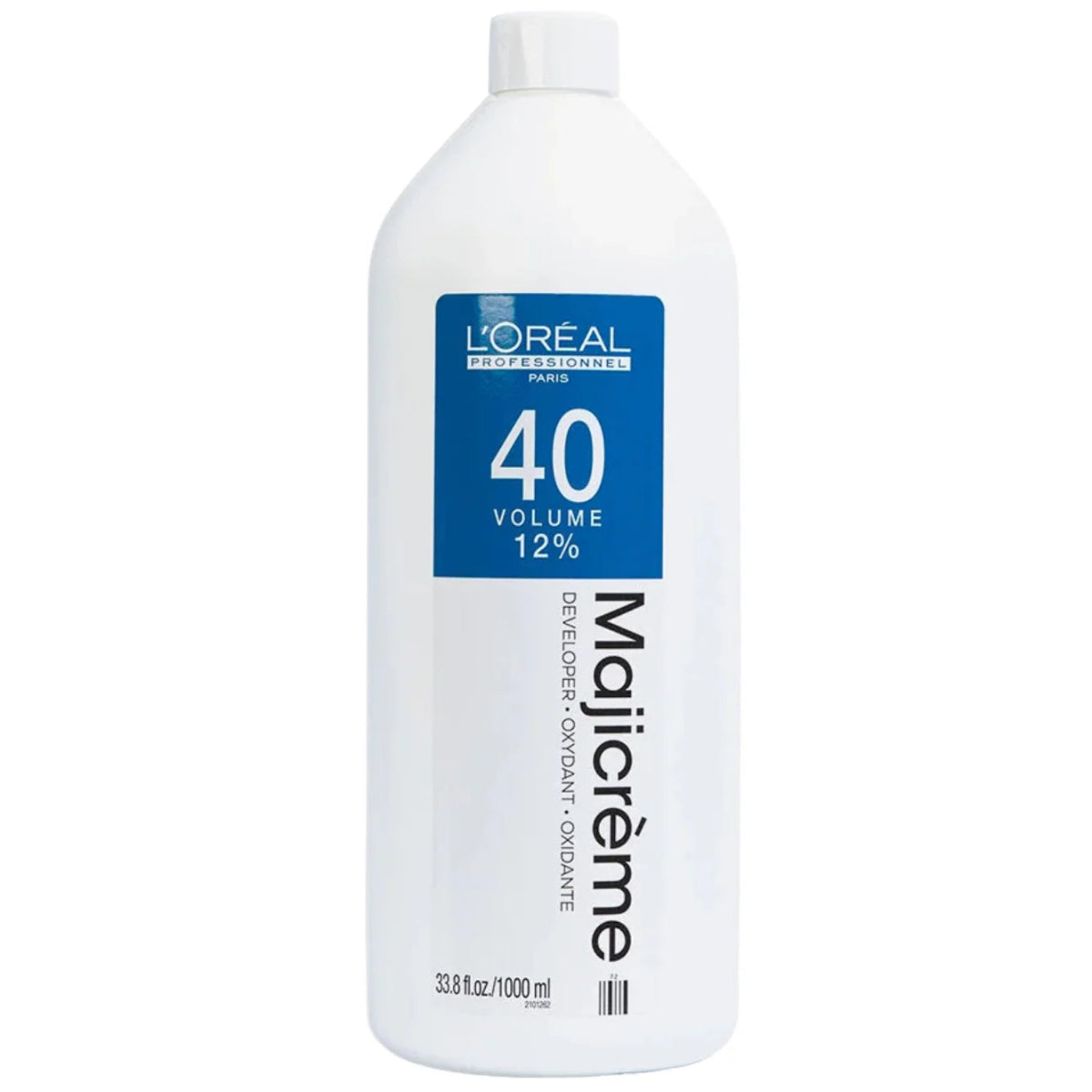 L'Oreal Majicreme hair developer bottle on a white background
