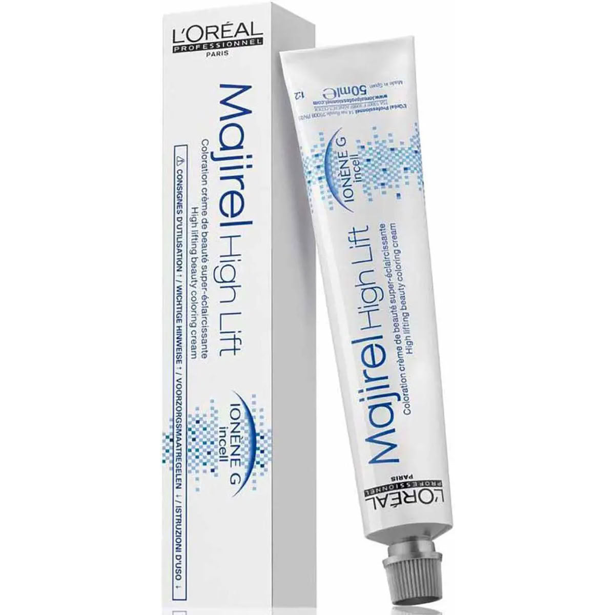L'Oreal Majirel High Lift hair color tube  white background