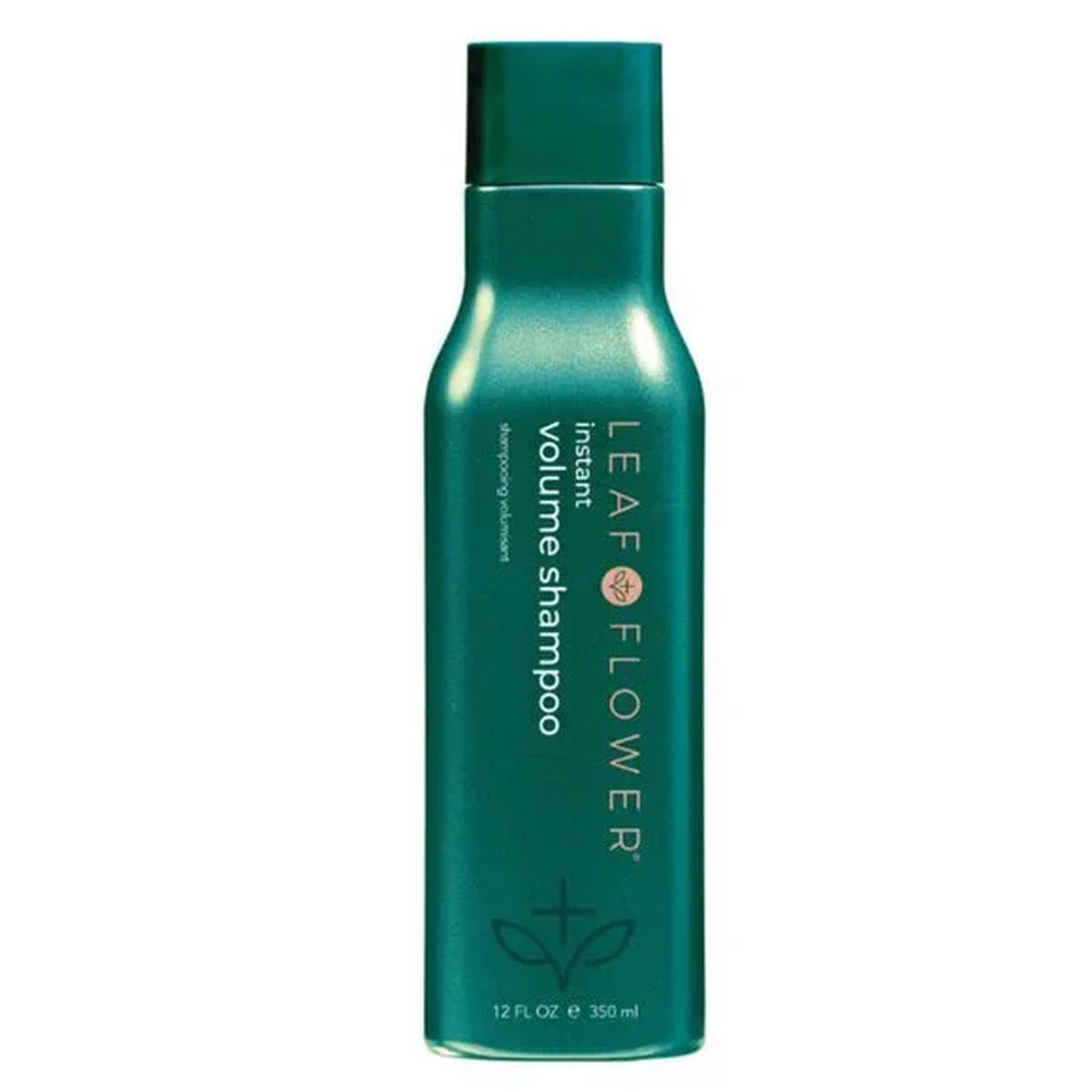 Green shampoo bottle labeled 'Leaf Flower' on a white background