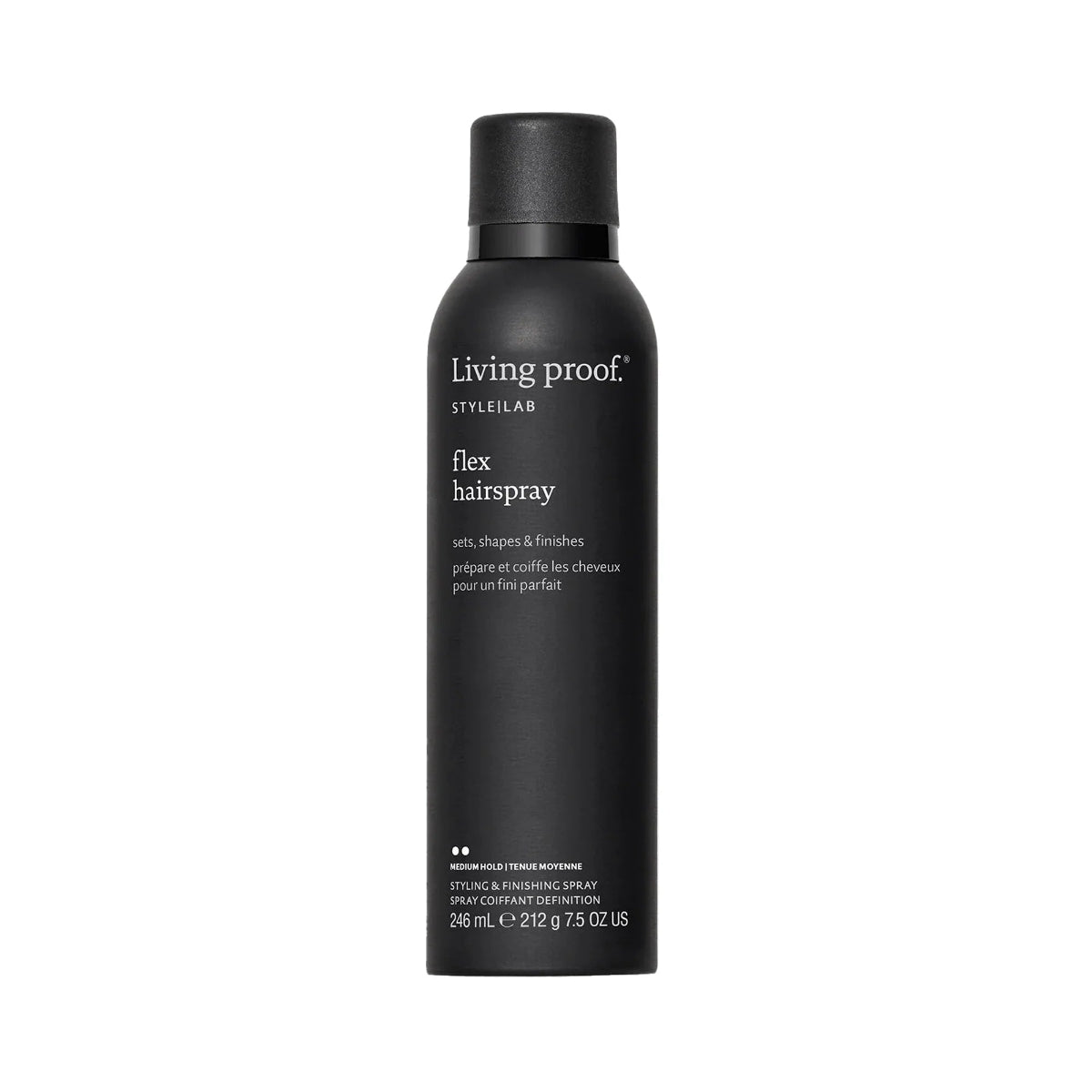 Living Proof flex hairspray bottle on a white background