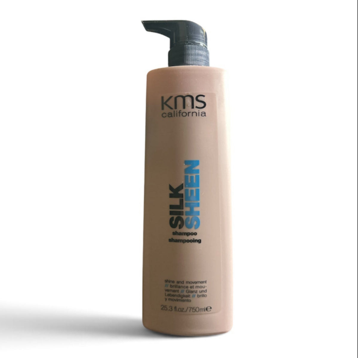 A bottle of KMS California Silk Sheen Hair Conditioner on a white background with a soft shadow.