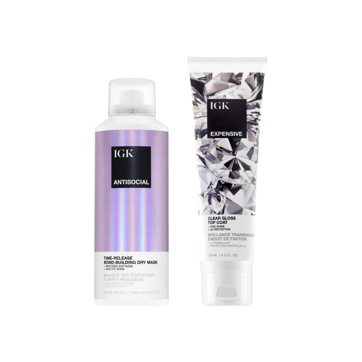 Two skincare products from IGK on a white background