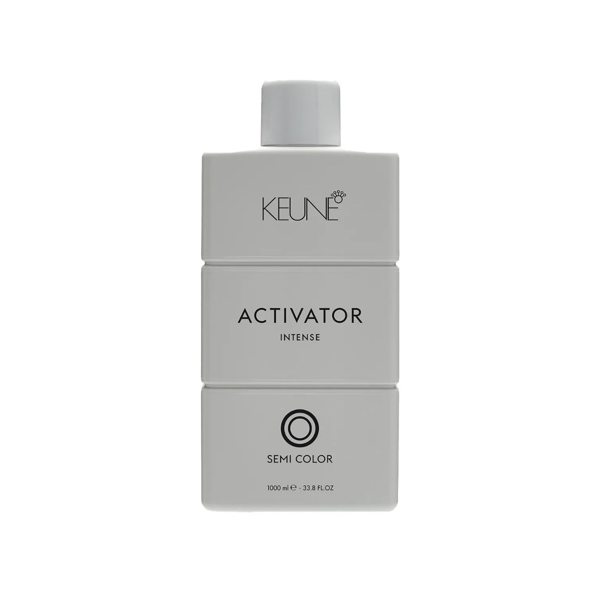 A 1000 mL bottle of KEUNE Activator Intense Semi Color hair developer, shown against a plain white background.