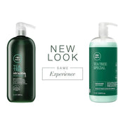 Two bottles of Tea Tree Special products with text 'New Look Same Experience' on a white background.