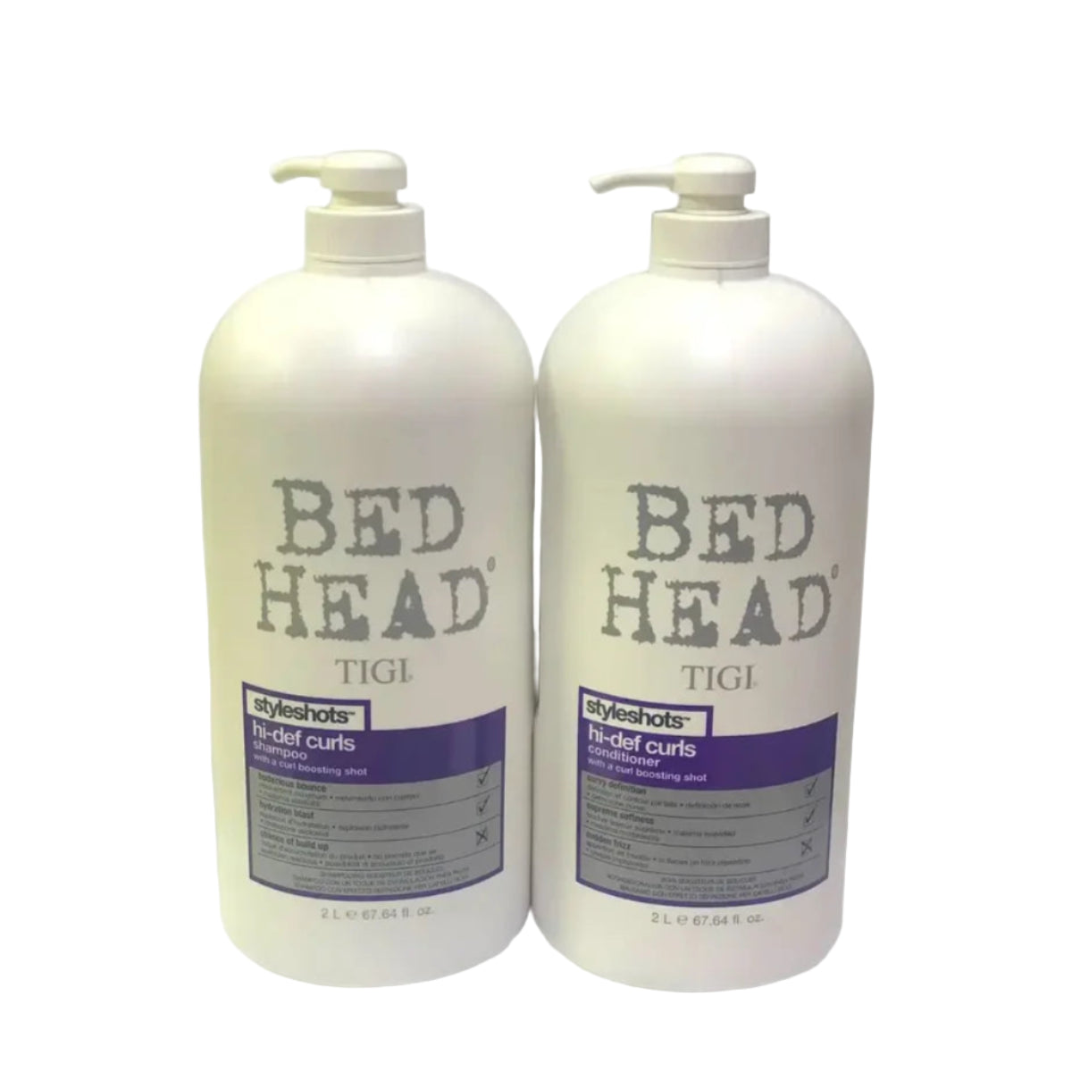 Two bottles of TIGI Bed Head hair product on a white background