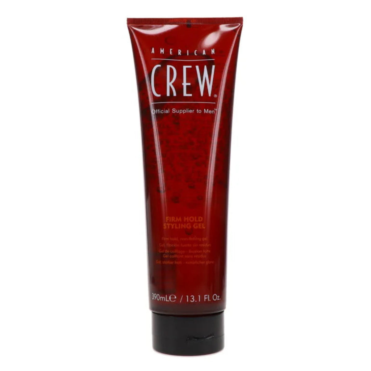 Red tube of American Crew styling gel on a white background