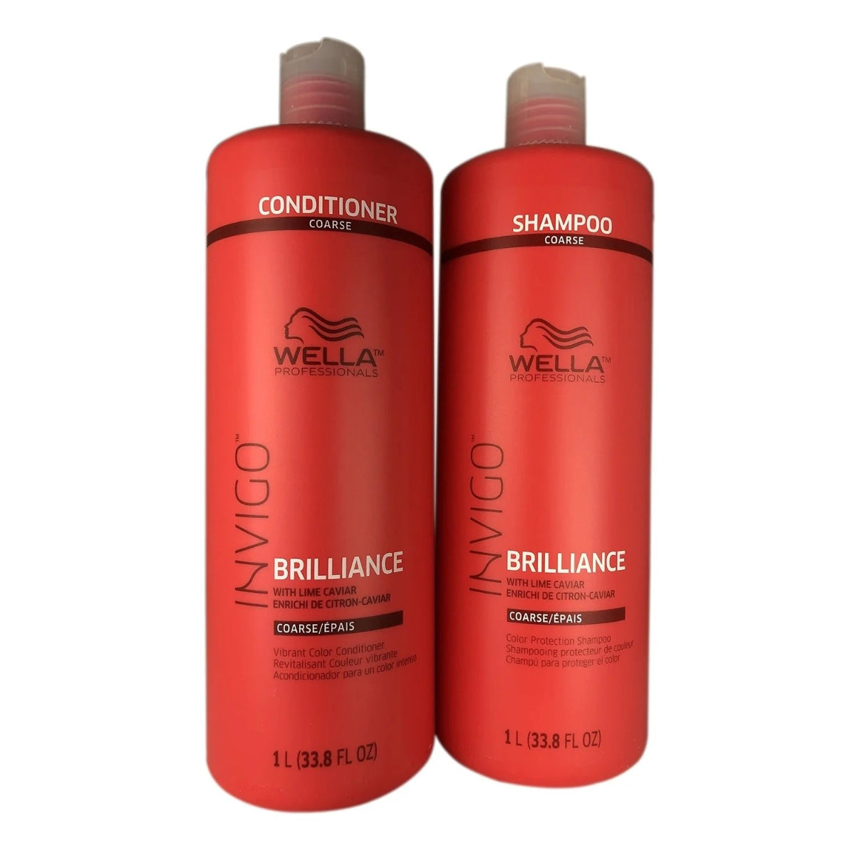 Wella Invigo Brilliance shampoo and conditioner bottles on a white background