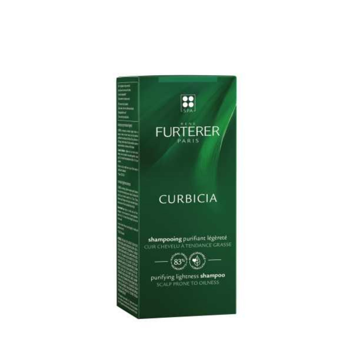 A green rectangular box of The Furterer Paris Curbicia Purifying Lightens Shampoo, shown on a plain white background.