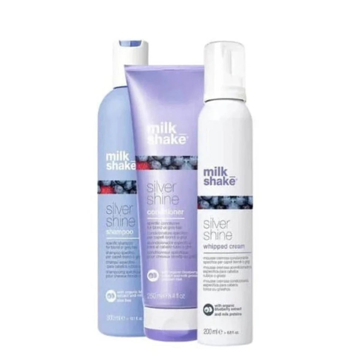 Milk Shake Silver Shine hair care products on a white background