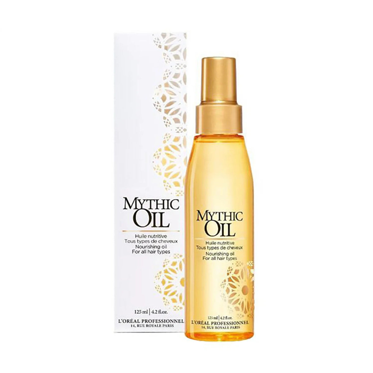 Mythic Oil hair oil bottle and packaging on a white background