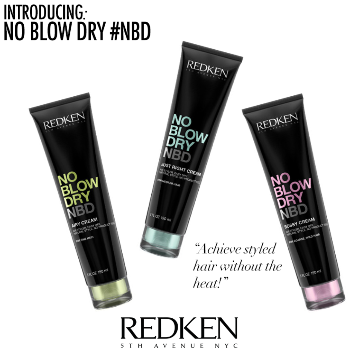 Three Redken No Blow Dry hair product tubes on a white background