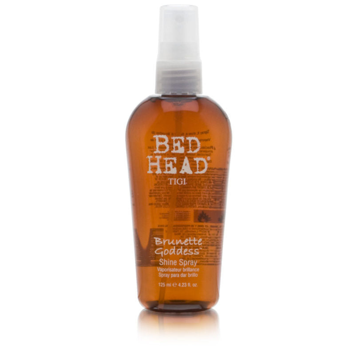 TIGI Bed Head Brunette Goddess Shine Spray bottle on a white background