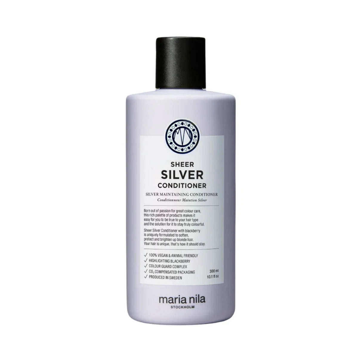 Sheer Silver conditioner bottle with Maria Nila label on a white background