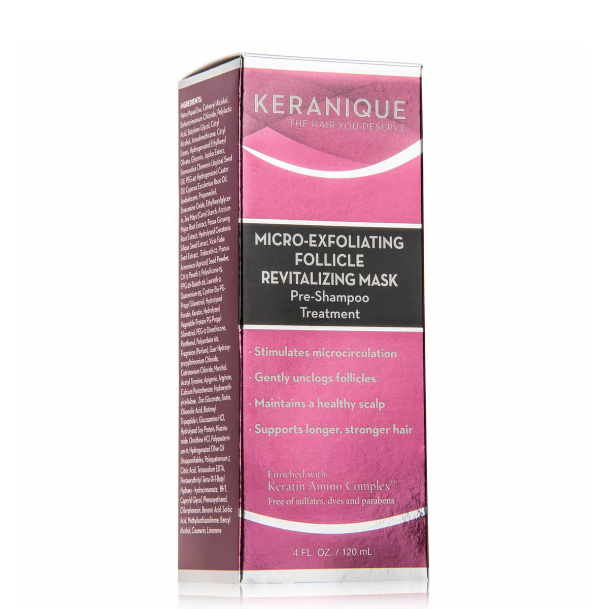 Keranique micro-exfoliating follicle revitalizing mask packaging on a white background